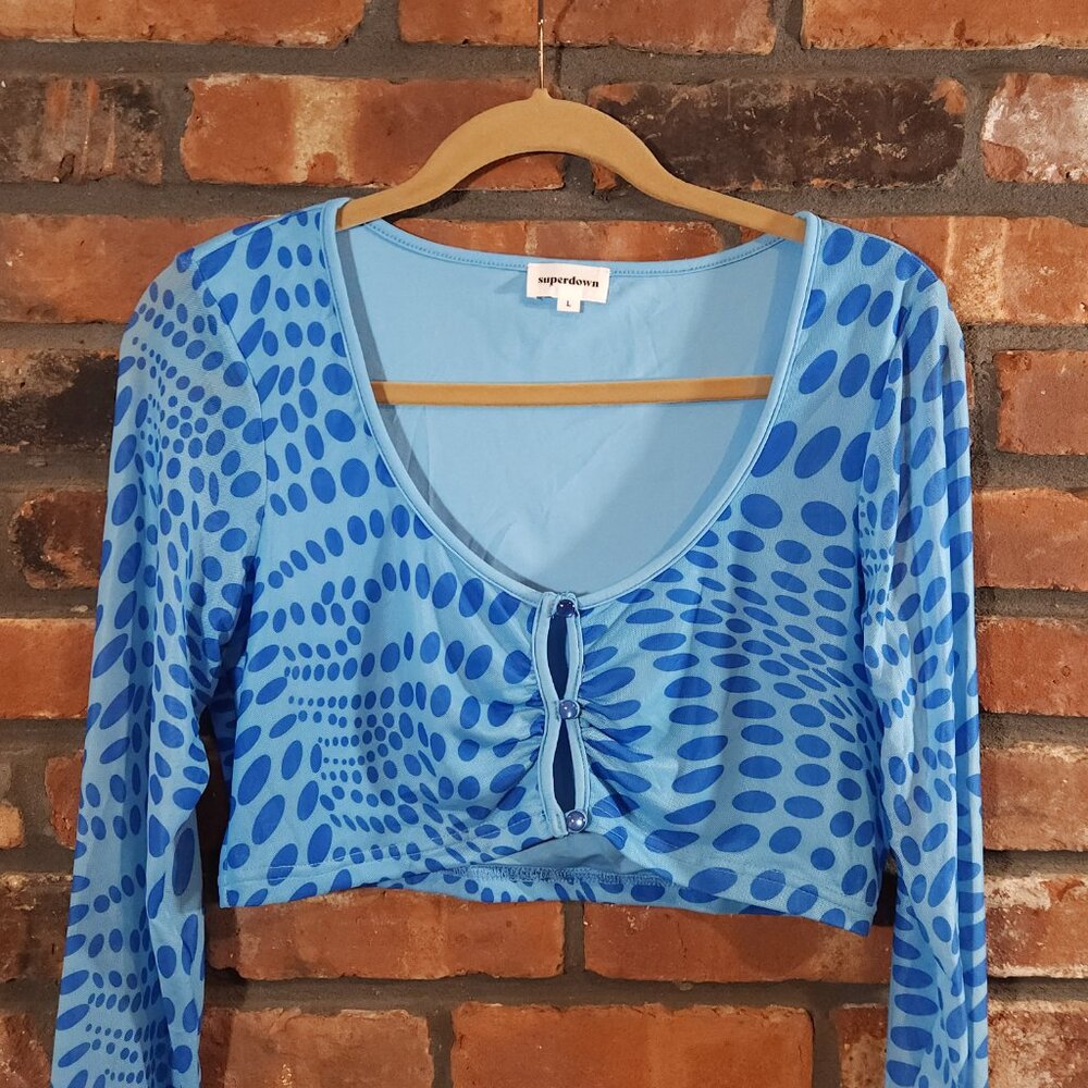 Superdown Revolve Gianna Long Sleeve Polka Dot Cut-out Crop Top Y2K Women's L - Picture 5 of 9